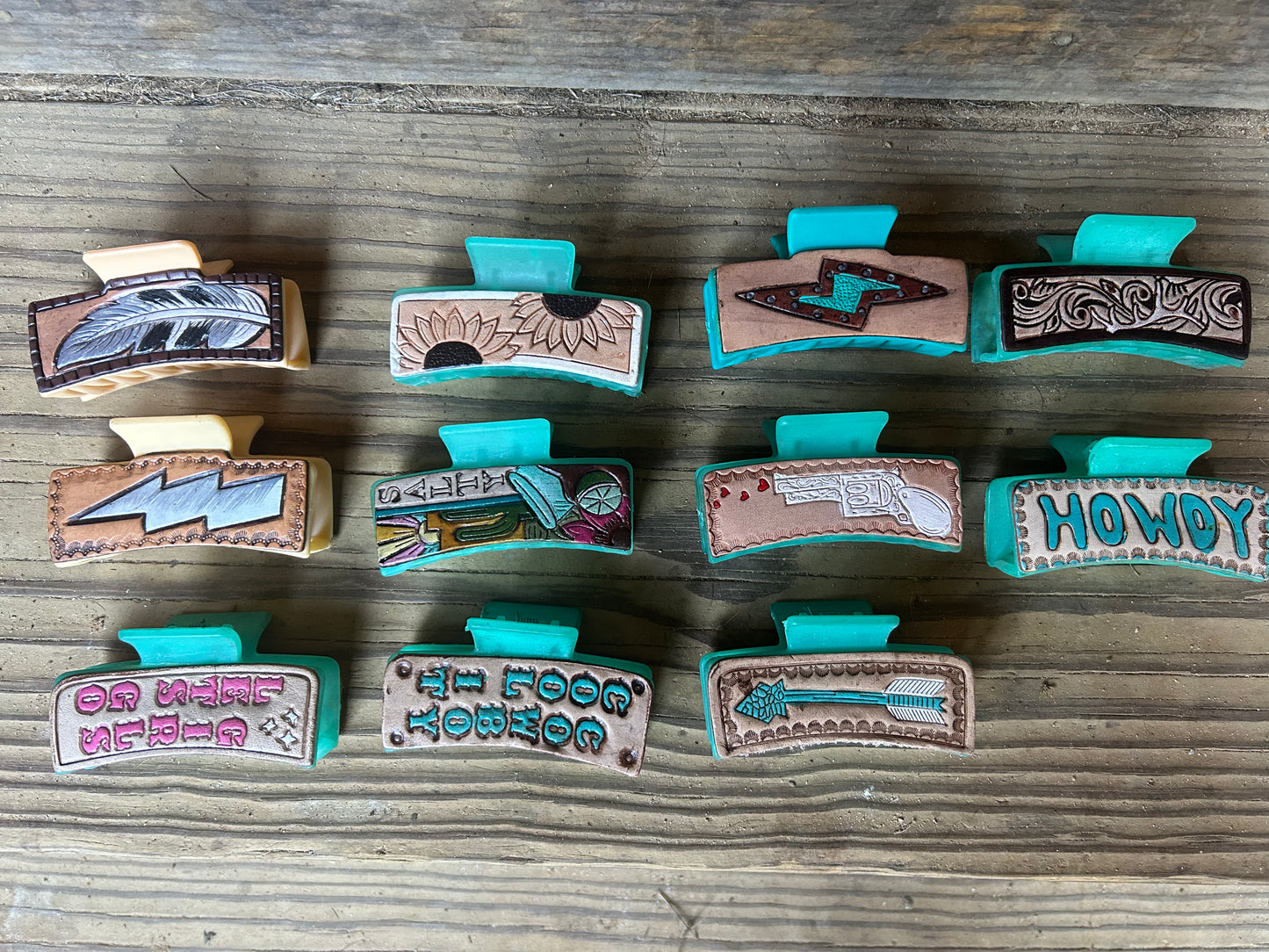 Tooled Leather Claw Clips