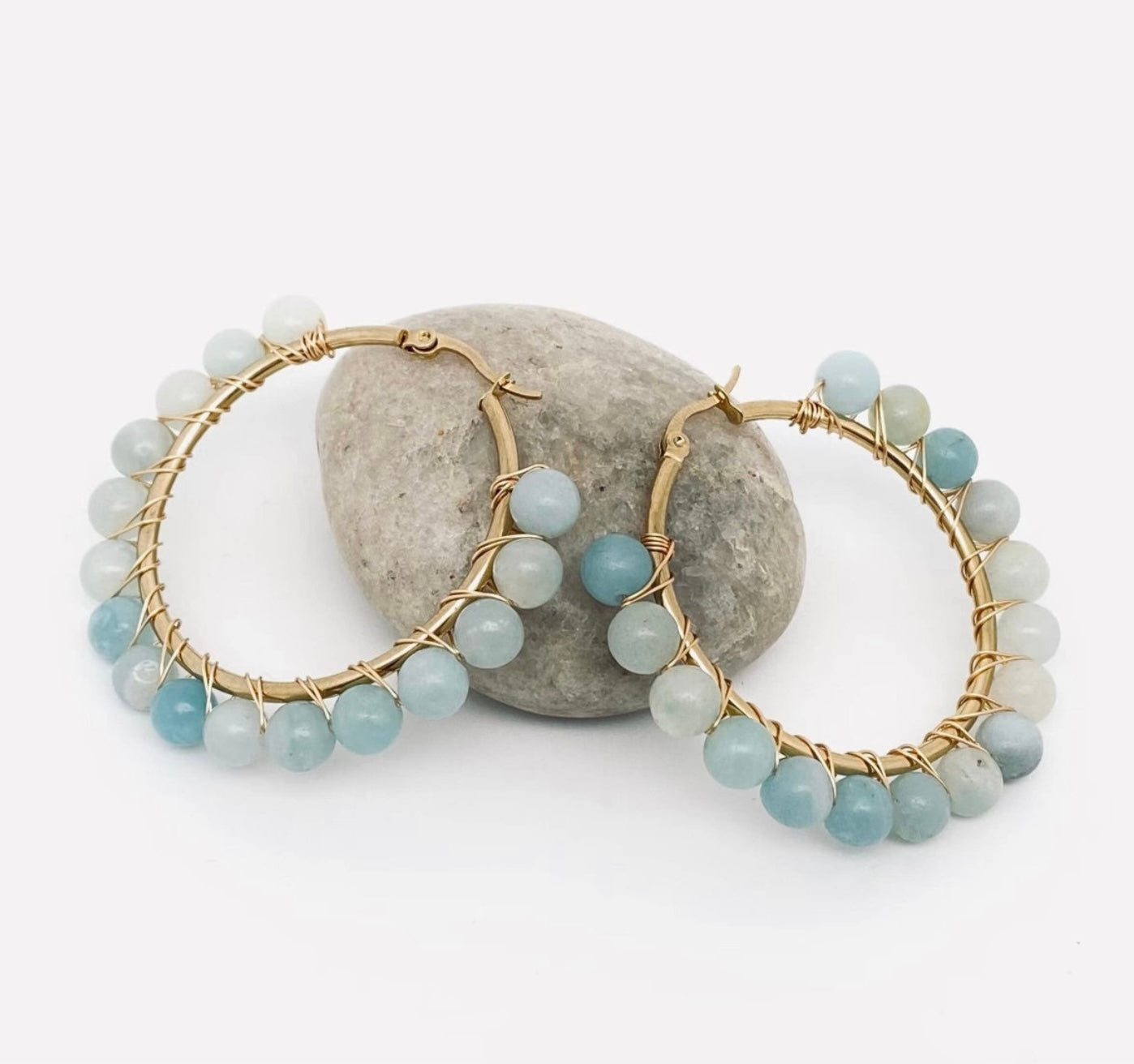 6mm Stone Beaded Wound Stainless Steel Hoops
