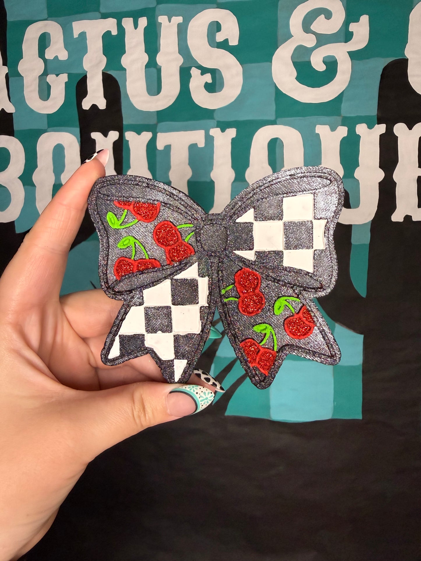 Checkered Cherry Bow
