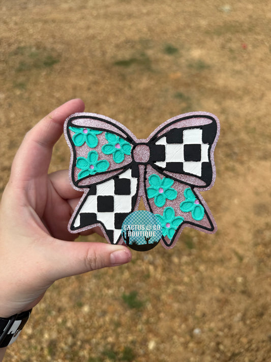 Checkered Floral Bow