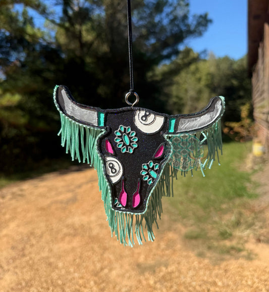 8 Ball & Conchos Bull Skull