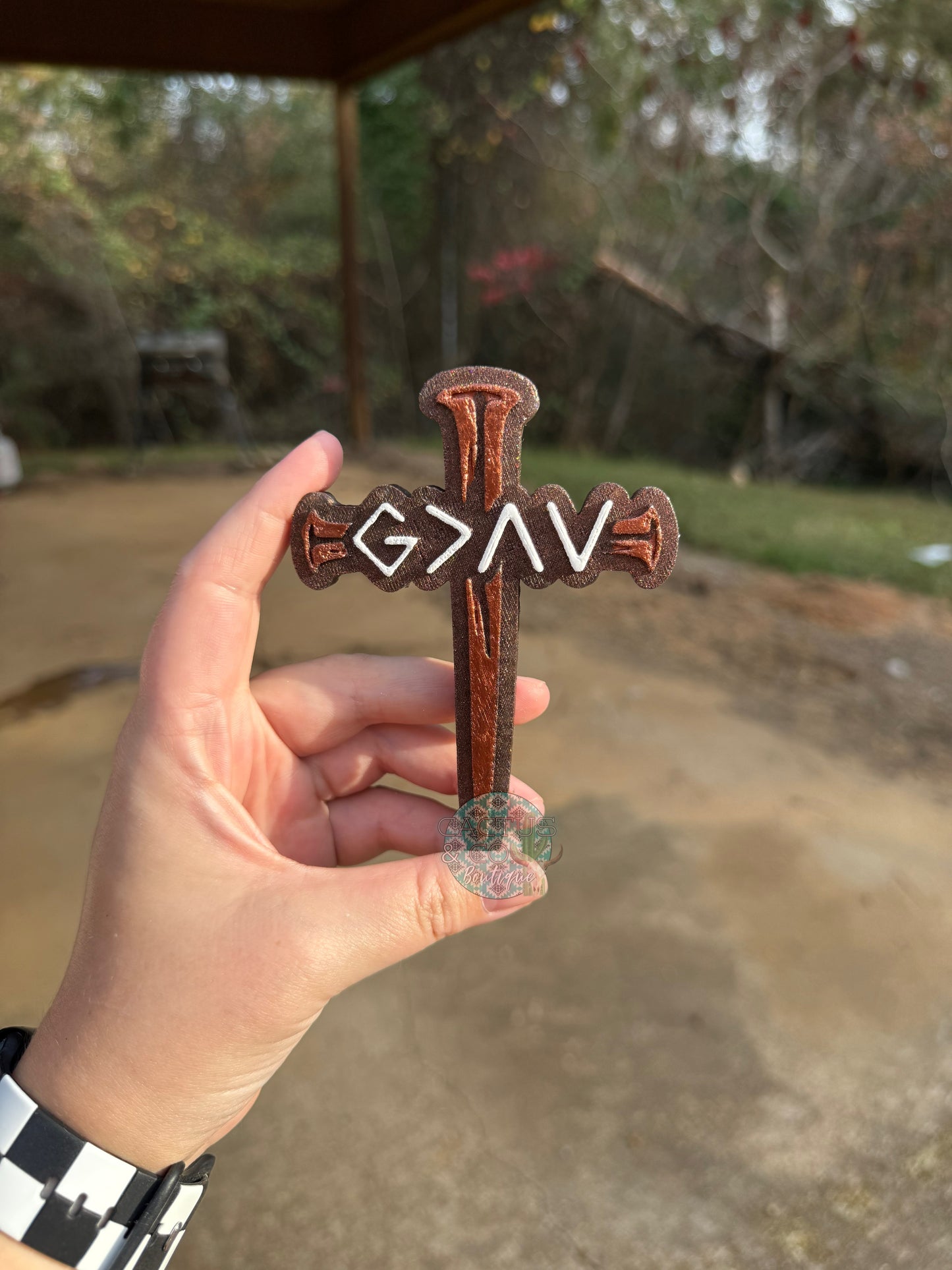 God is Greater Nail Cross