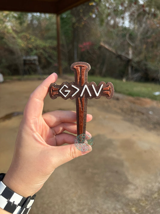God is Greater Nail Cross