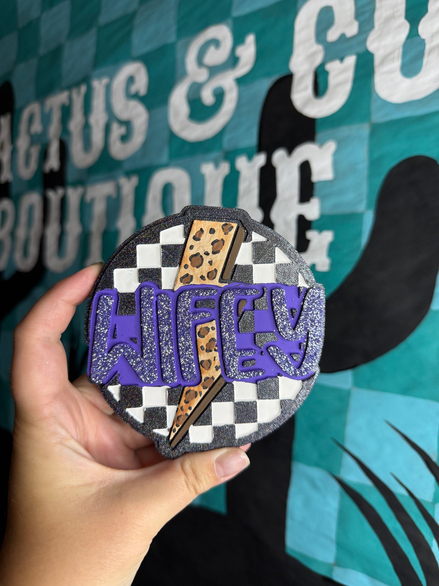 Checkered Lightning Bolt Wifey Freshie