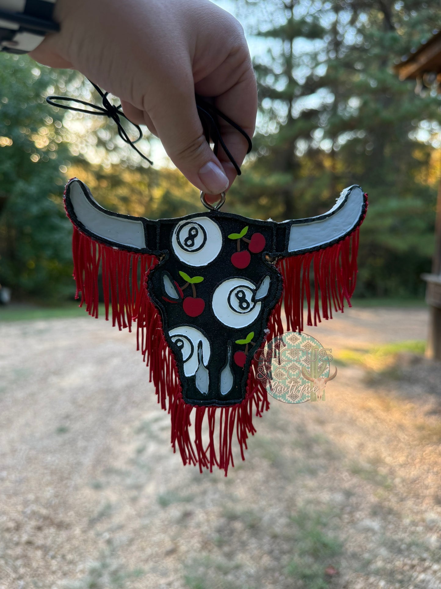 8 Ball & Cherries Bull Skull