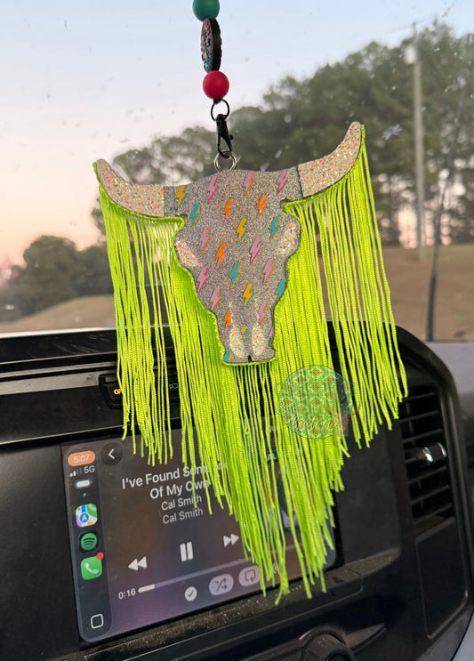 Neon Lightning Bolt Bull Skull