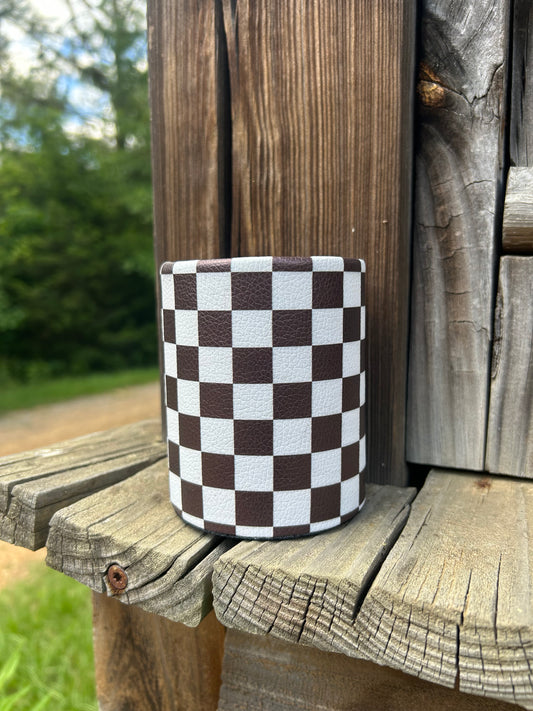 Makeup brush/ pencil holder- brown checkered